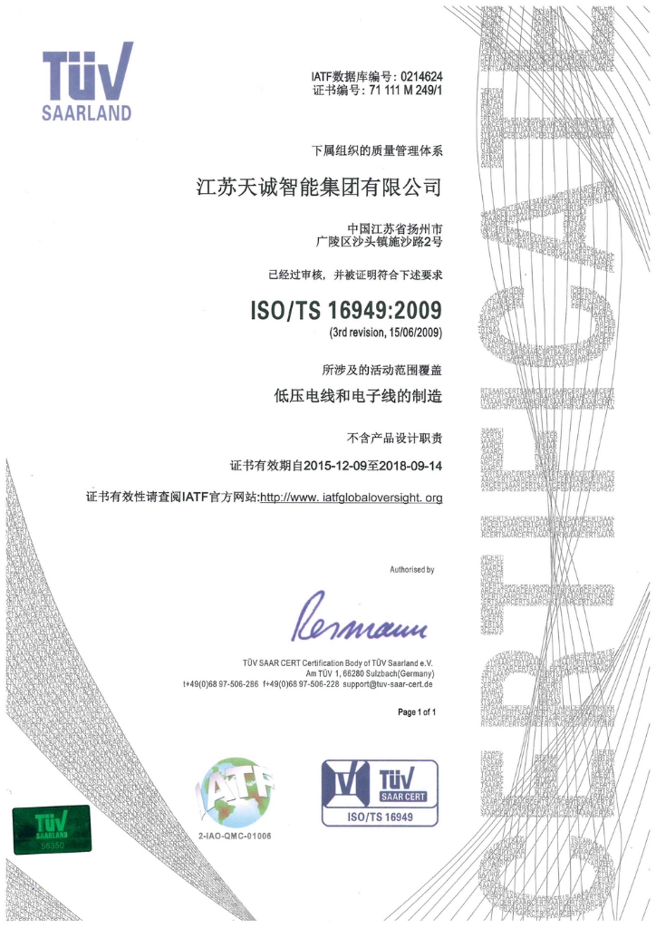 TS16949体系证书(中文)
